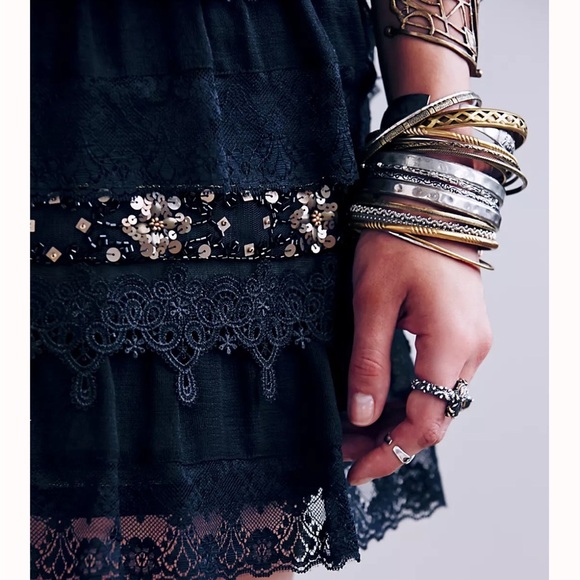 Free people capelet tiered mini dress in black 2 - Picture 4 of 8